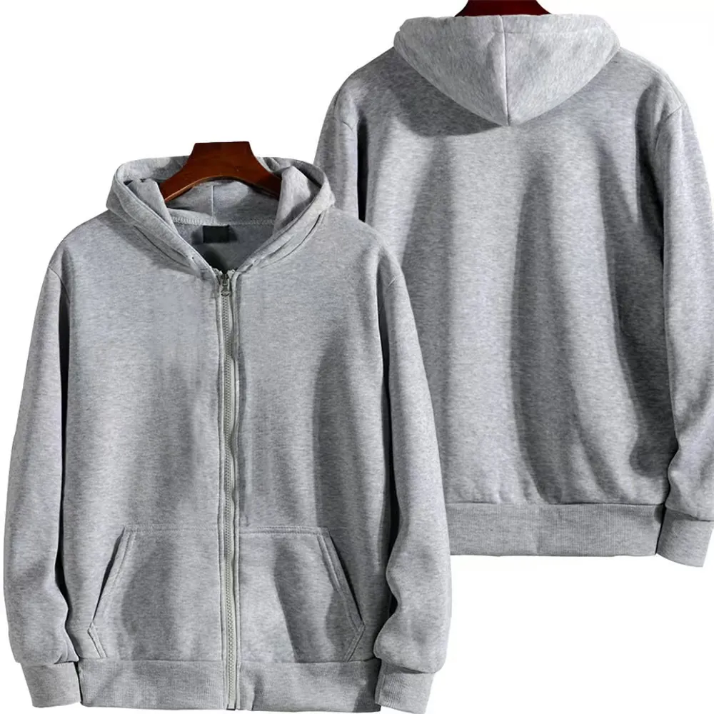 Unisex Casual Full Zip Hoodie Solid Color Fleece Lined Sweatshirt With Pockets Spring Autumn Long Sleeve Hooded Top