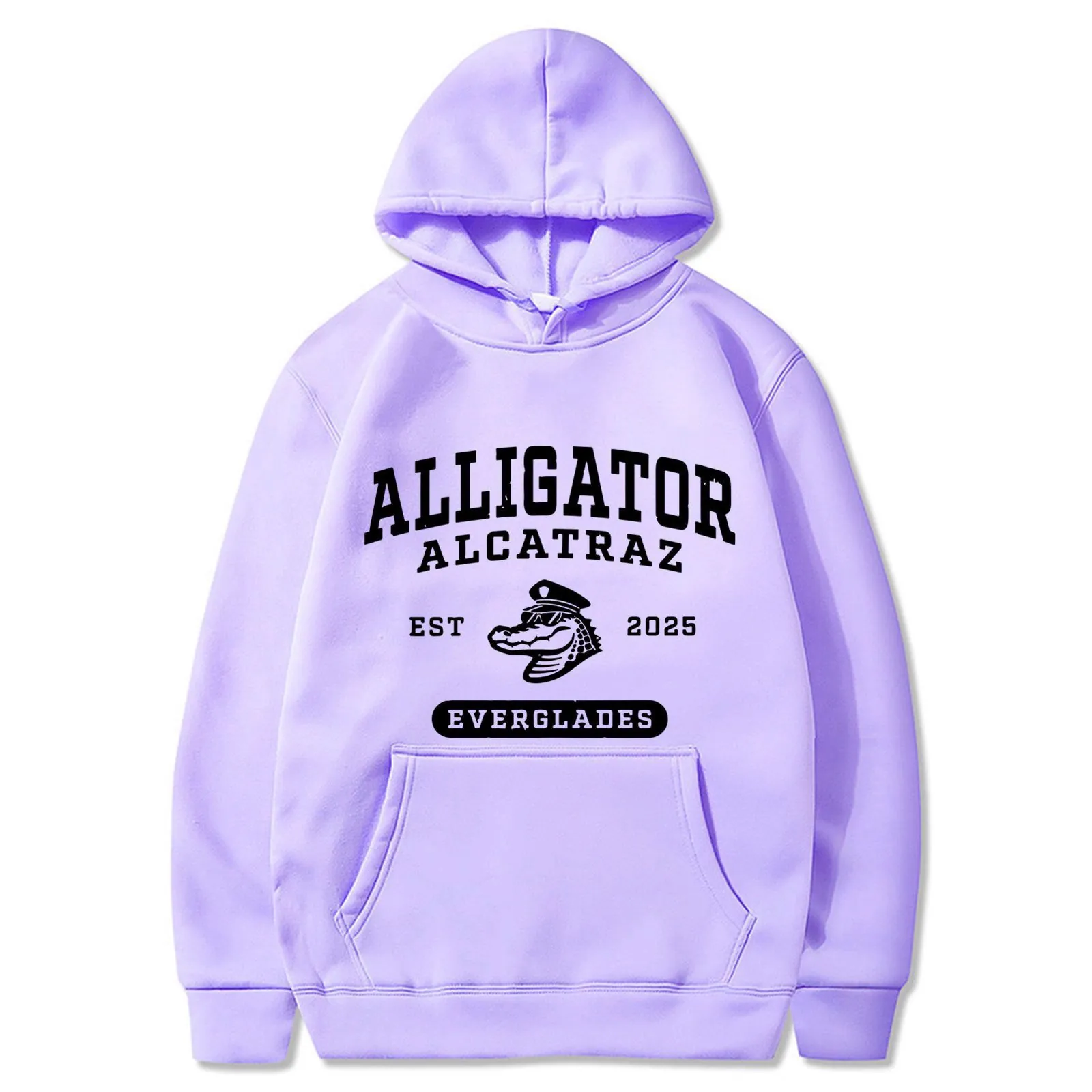 Alligator Alcatraz Everglades Printed Hoodie Retro Varsity Style Fleece Long Sleeve Sweatshirt With Kangaroo Pocket