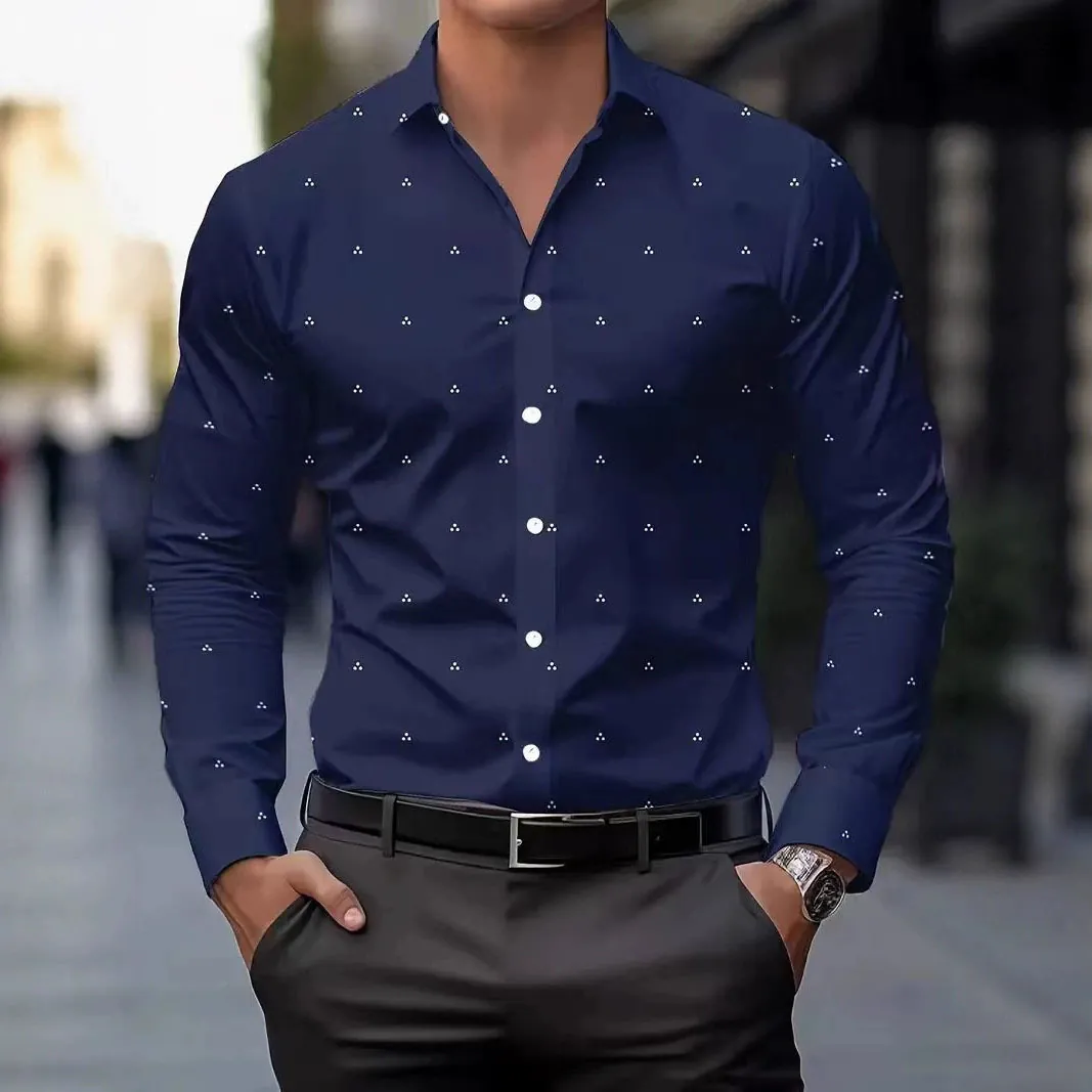 Chemise Décontractée à Manches Longues Coupe Cintrée pour Hommes Imprimé Géométrique 3D Col à Revers Boutonné