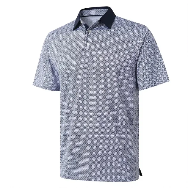 Men Summer Short Sleeve Polo Shirt 100% Polyester Geometric Lobster Print Side Slit Lapel Casual Top Fashion Daily Wear