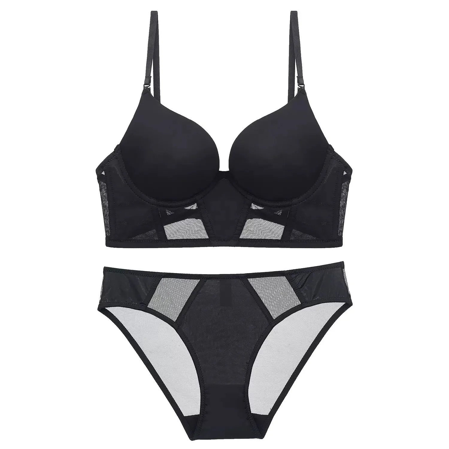 Sujetador Sin Costuras Sexy Para Mujer Y Bragas Top Y Parte Inferior Nylon Spandex Patchwork De Malla Push Up Ropa Interior