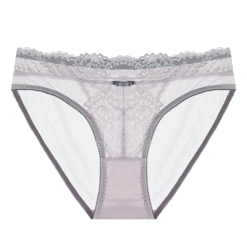 Culottes en Dentelle et Maille Sexy pour Femmes Taille Basse Française Slips Brodées de Fleurs Avec Gousset en Coton Nœud Lingerie