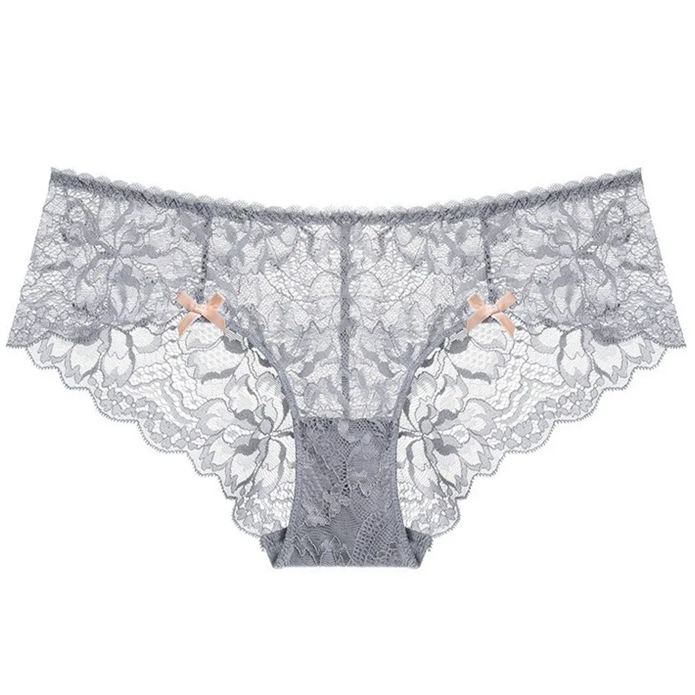 Damen Sexy Spitzenhöschen Floral Durchsichtige Niedrige Taille Slips Atmungsaktive Unterwäsche Mit Schleife Für Damen