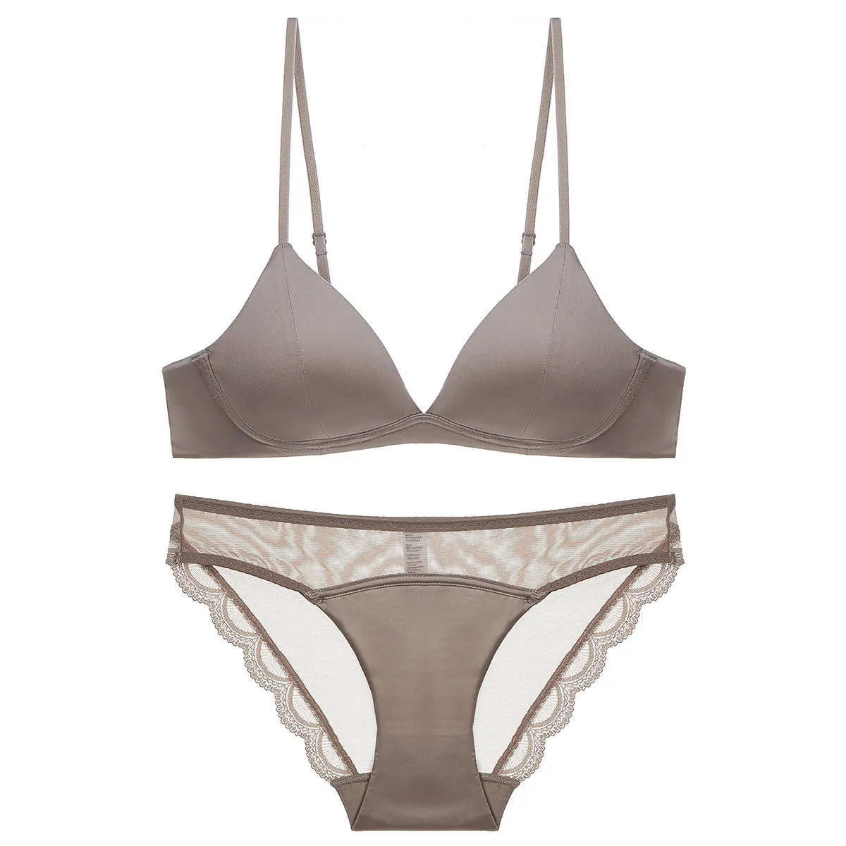 French Style Lace Lingerie Set For Women Thin Triangle Cup Wireless Bra And Mesh Panty Sexy Underwear Top And Bottom Breathable Lingerie Set For Ladies