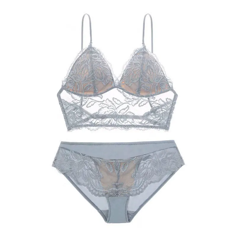 French Sexy Lace Bra Top And Bottom Thin No Wire Triangle Cup Bralette U-Back Lingerie Lingerie Set For Women