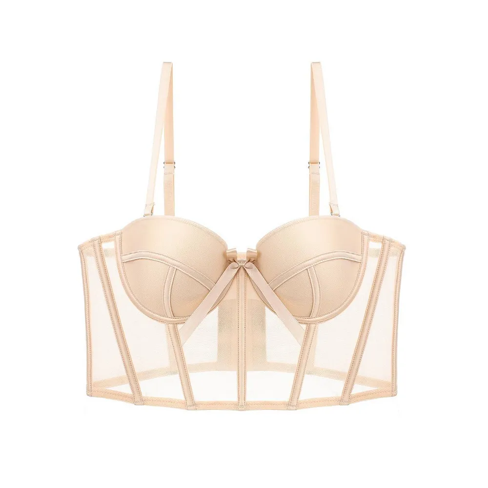 Sujetador Bustier Sexy Francés Para Mujer Con Aro Y Soporte De Corsé Lencería De Malla Push Up Top Largo De Sujetador
