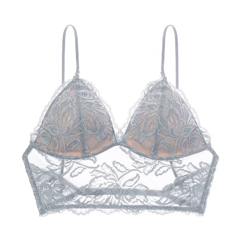 French Sexy Lace Bralette Wireless Triangle Cup Bra V-Neck Backless Camisole Top For Women Embroidered Floral Lingerie