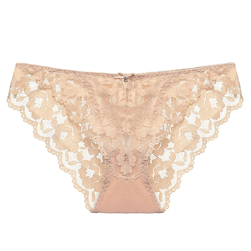 Bragas Sexys de Encaje Floral para Mujer Estilo Francés Cintura Baja Transpirable Levantamiento de Cadera Bragas Con Lazo Decoración de Diamantes de Imitación Lingerie