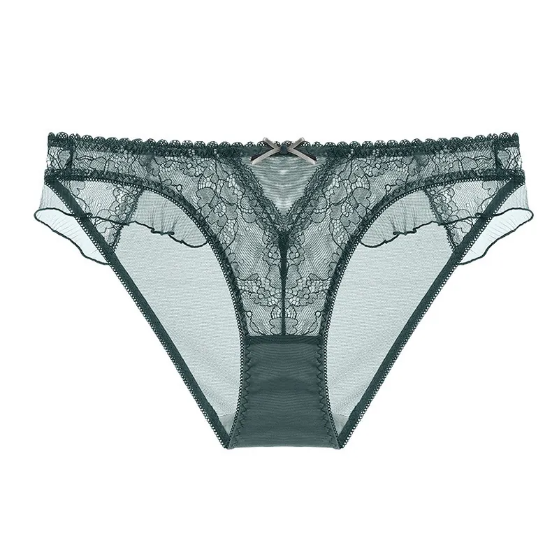 Damen Sexy Französisch Spitze Unterhosen Transparent Netzgewebe Slips Niedrige Taille Mit Schleife Rüschen Für Damen