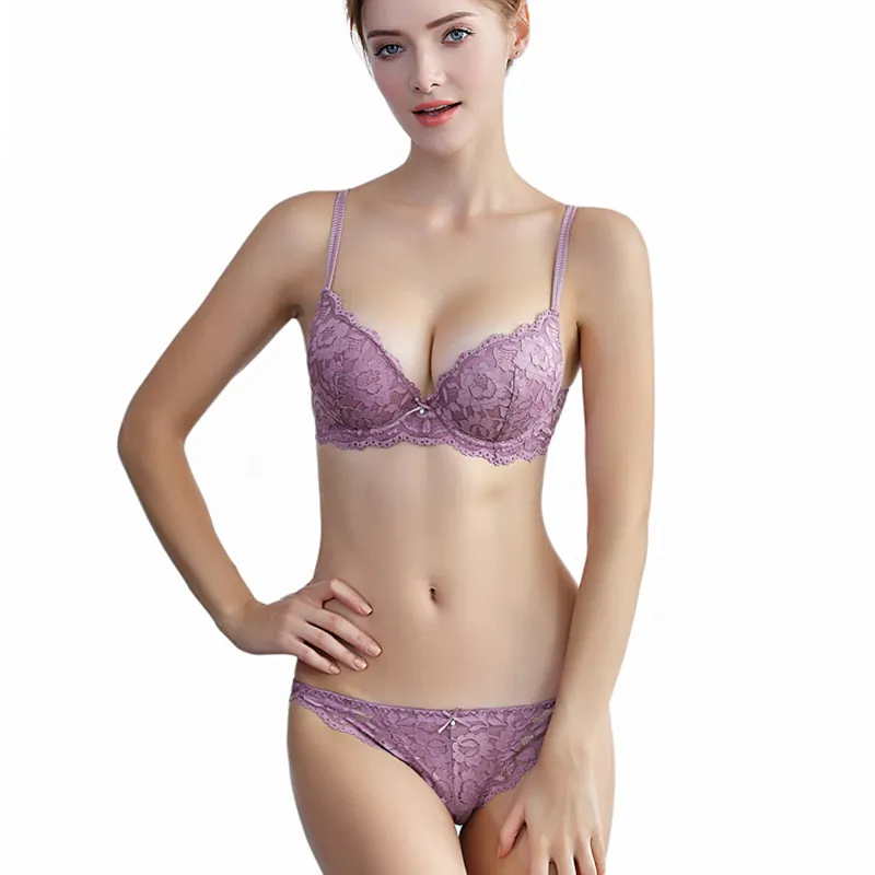 Women's French Sexy Lace Polyamide Lingerie Push Up Gathering Bra And Panties Top And Bottom Breathable Intimate Underwear
