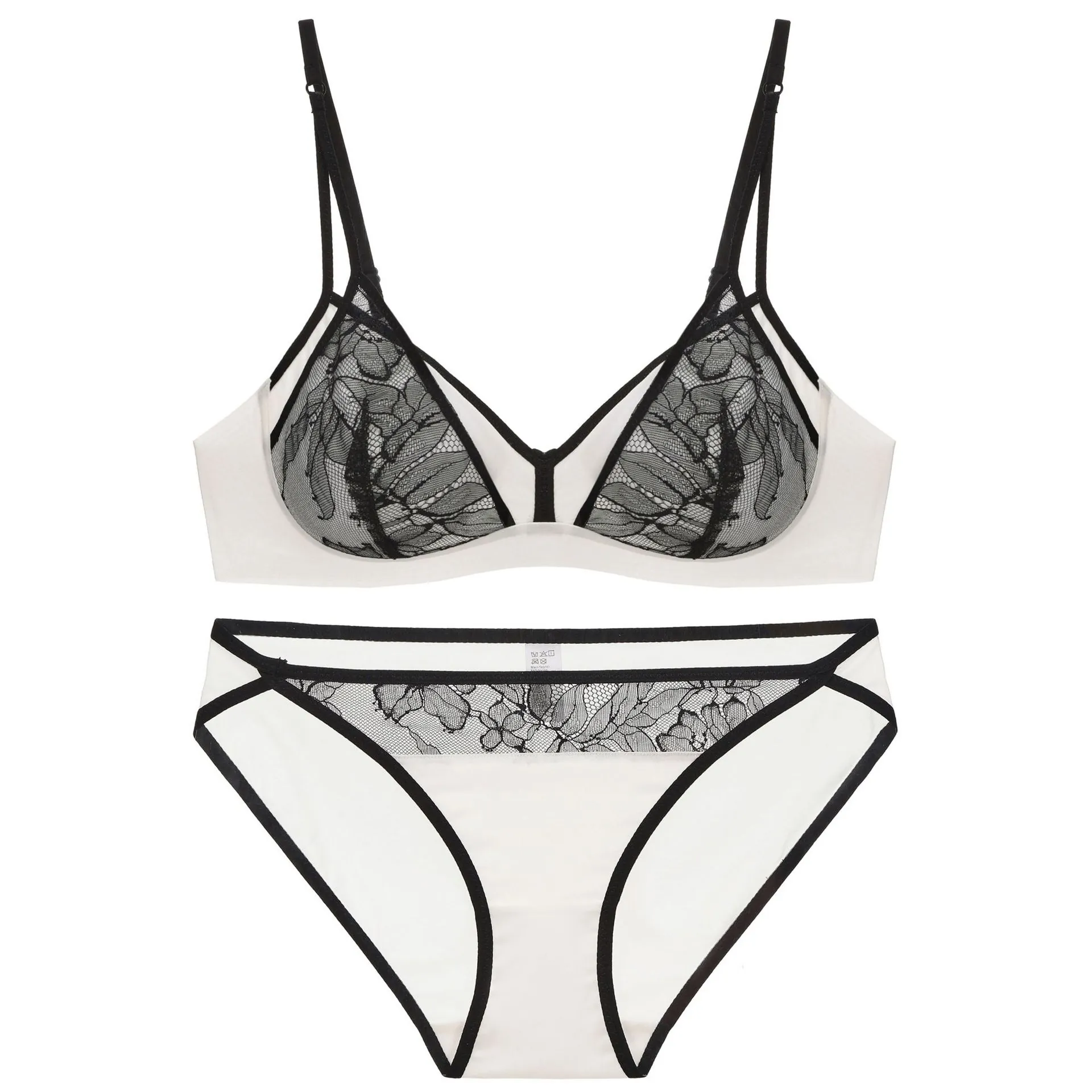 Soutien-gorge en Dentelle Française Sexy pour Femmes Top Et Bottom Sans Armatures Broderie Couleur Contrastée Lingerie Push Up pour Petite Poitrine Bonnet Mince