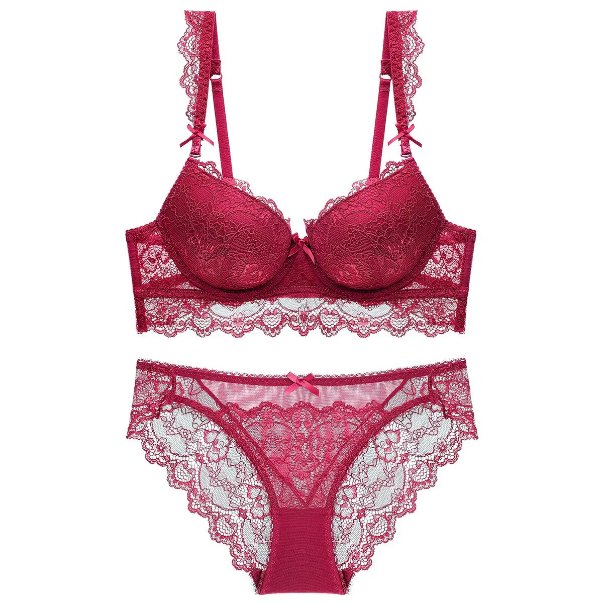 Dames Sexy Kant Lingerie Set Geborduurd Push Up BH En Slip Top And Bottom Voor Dagelijks Gebruik Bruiloft Feest