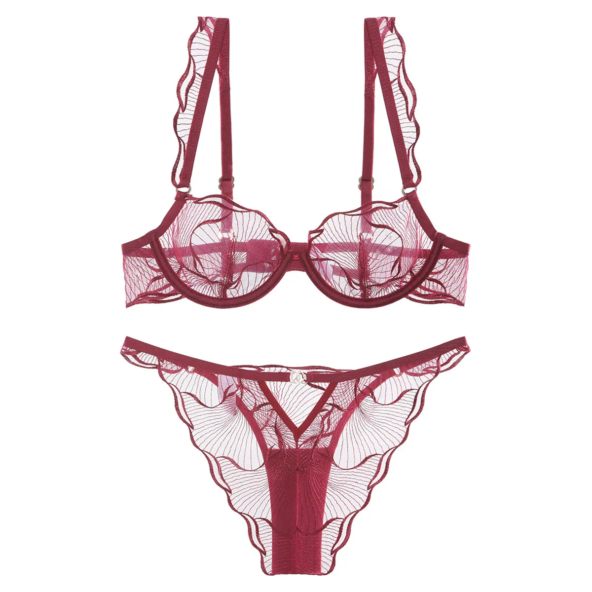 French Style Lace Embroidery Bra And Panty Top And Bottom For Women Sexy Ultra Thin Breathable Minimizer Lingerie Set