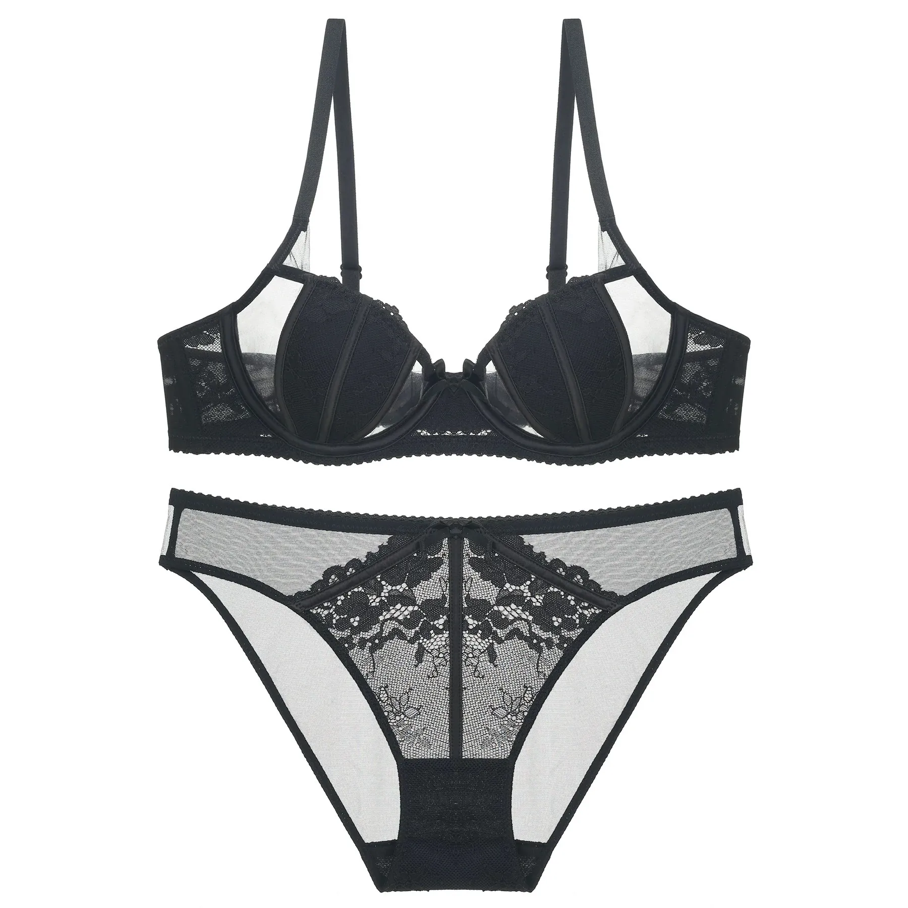 French Sexy Lace Lingerie Bra And Panty For Women Thin Rabbit Ear Pads Anti Protrusion Minimizing Look Elegant Lingerie