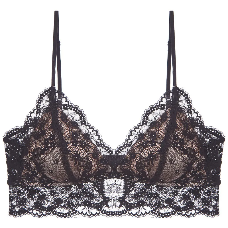 Bralette de Encaje Sexy Estilo Francés Copa Triangular Sin Aros Sujetador Delgado Para Mujer Diario Cómodo Transpirable Lencería