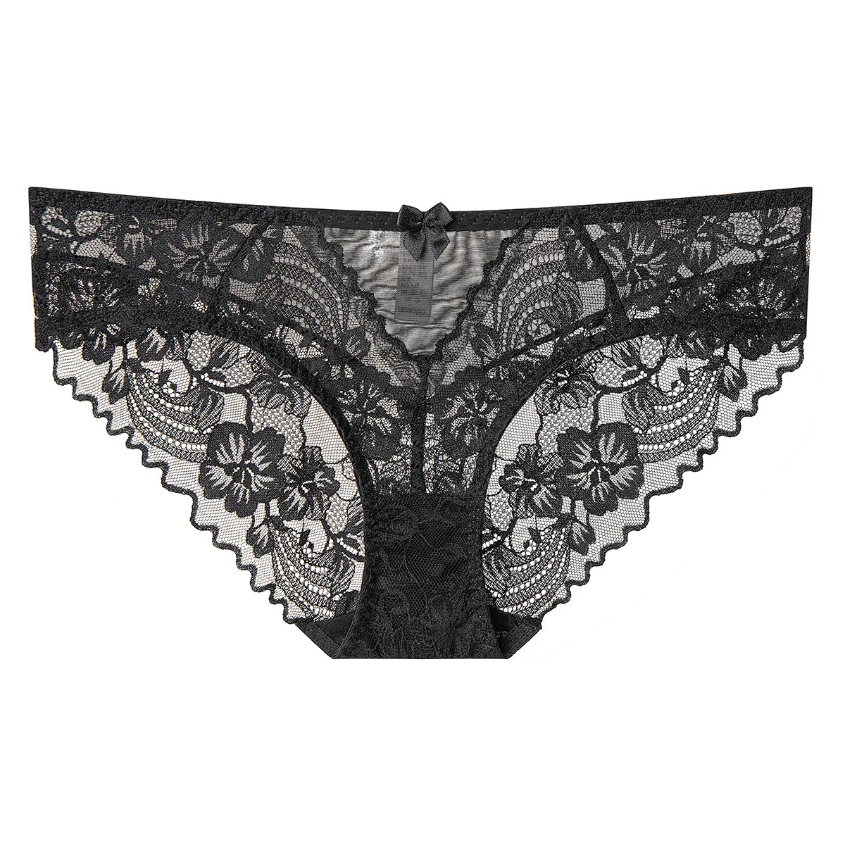Women's Sexy French Lace Panties Breathable Low Waist Floral Briefs Cotton Crotch Plus Size Lingerie With Bowknot Decoration