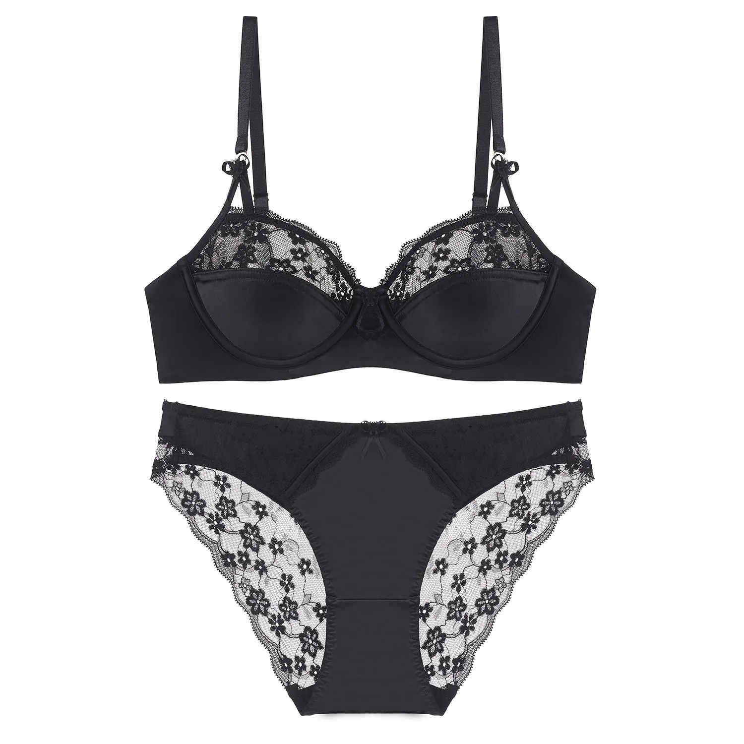 Women Sexy Lace Lingerie Set Nylon Spandex Floral Bra And Panty Top And Bottom For Daily Date Night