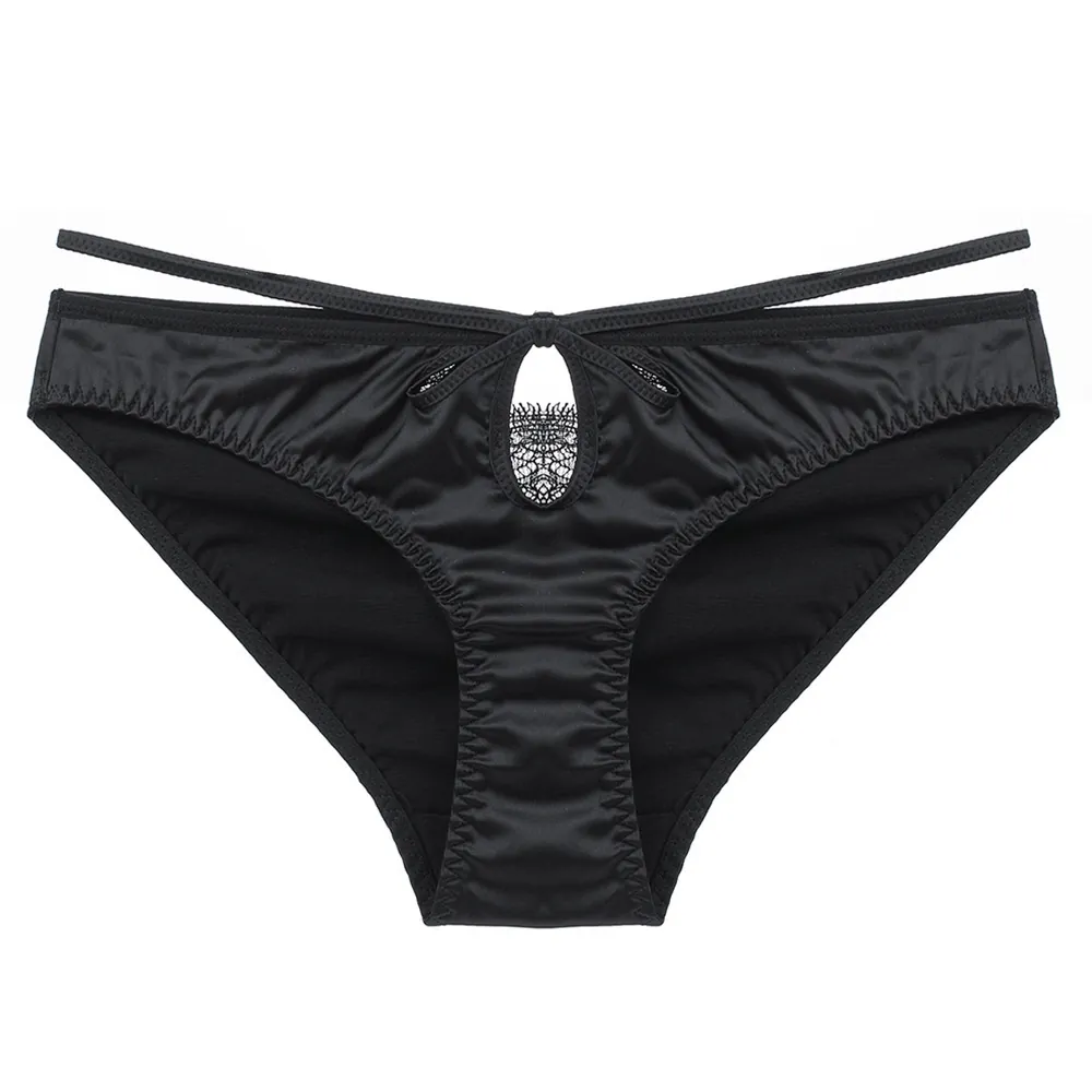 Sexy Damen Spitze Satin Unterhosen Französisch Niedrige Taille Slips Atmungsaktiv Ausschnitt Schlüsselloch Schleife Hüftstraffung Lingerie Unterwäsche