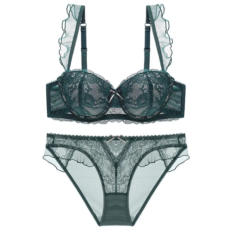 French Sexy Lace Lingerie Set For Women Push Up Bra And Panties Floral Embroidery Bow Decor Intimates Underwear