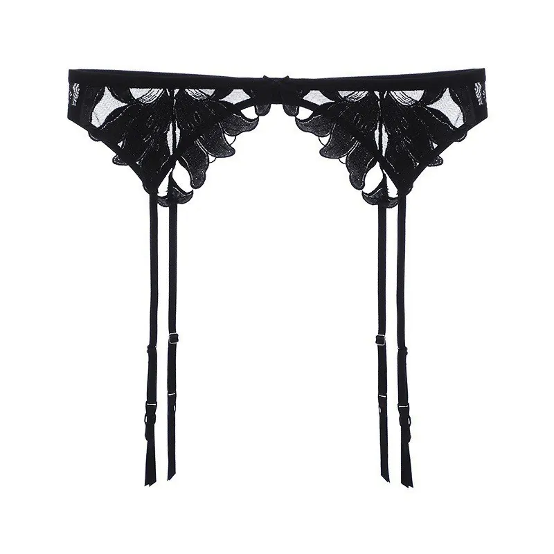 Porte-Jarretelles Sexy en Dentelle Française Bretelles Réglables Broderie Florale Nœud Taille Haute Lingerie Femme Accessoires