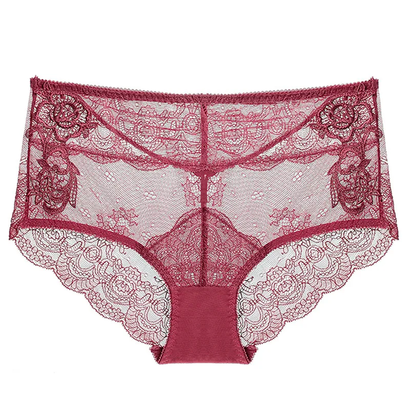 Sexy French Transparent Lace Panties For Women Breathable Floral Embroidery Mesh Briefs Soft Cotton Crotch Lingerie Underwear