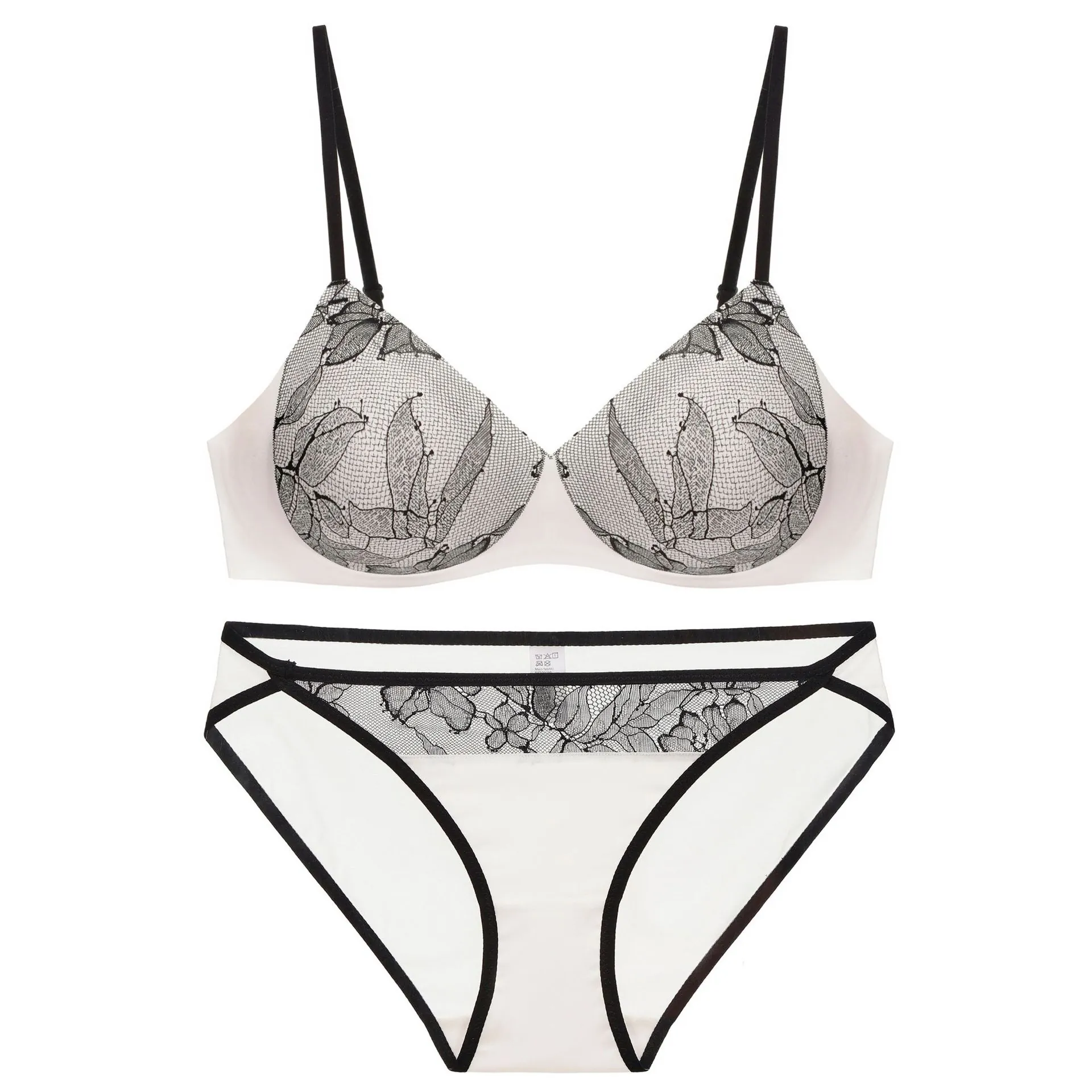 Lingerie Femme Sexy en Dentelle Française Top And Bottom Contraste Polyamide Ensemble Soutien-Gorge Push-Up Sans Armatures Confortable Brodée