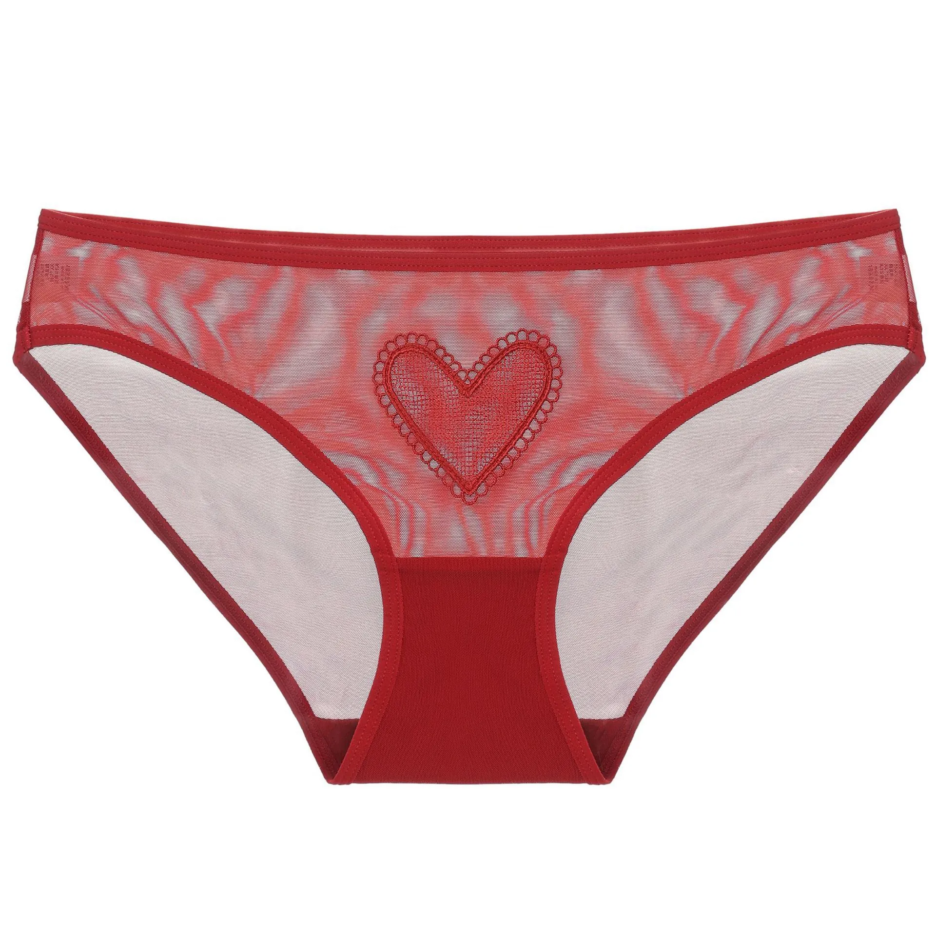 Mutandine da Donna Sexy in Rete Stile Francese Ricamo a Cuore Traspirante a Vita Media Biancheria Intima Romantica