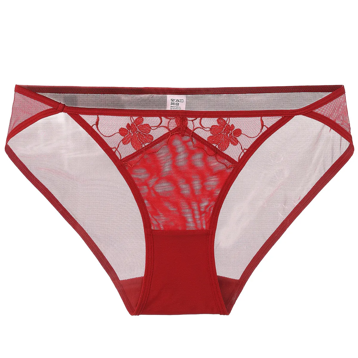 Sexy Französisch Spitzenunterwäsche Für Damen Atmungsaktiv Transparent Mesh Stickerei Blumen Lingerie Mittlere Taille Unterwäsche