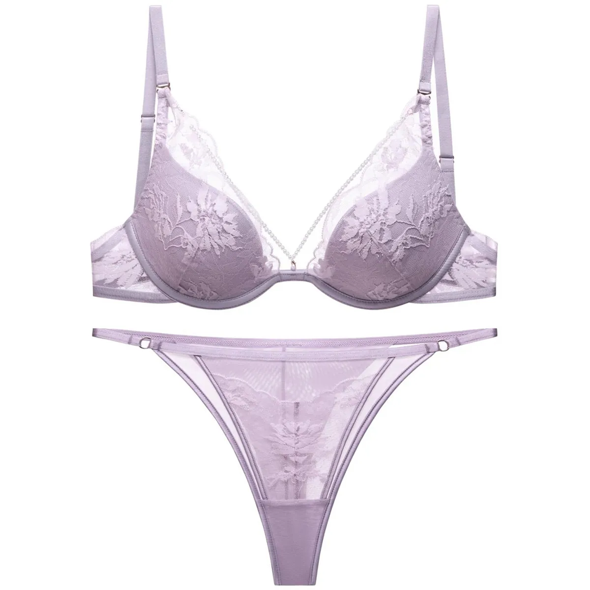 Ensemble Lingerie Dentelle Sexy Français Femme Soutien Gorge Floral Fin Et String Avec Détail Chaîne Künstliche Perles