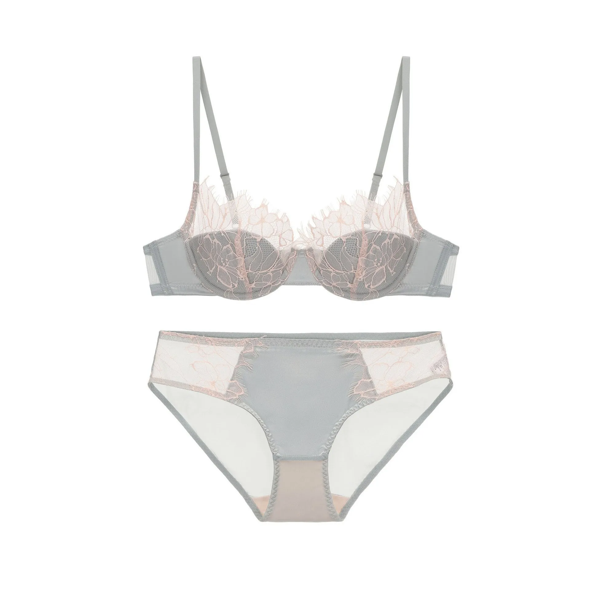 Femme Sexy Français Dentelle de Cils Soutien-gorge Et Culotte Armatures Souples Push-up Broderie Luxueux Floral Respirant Lingerie