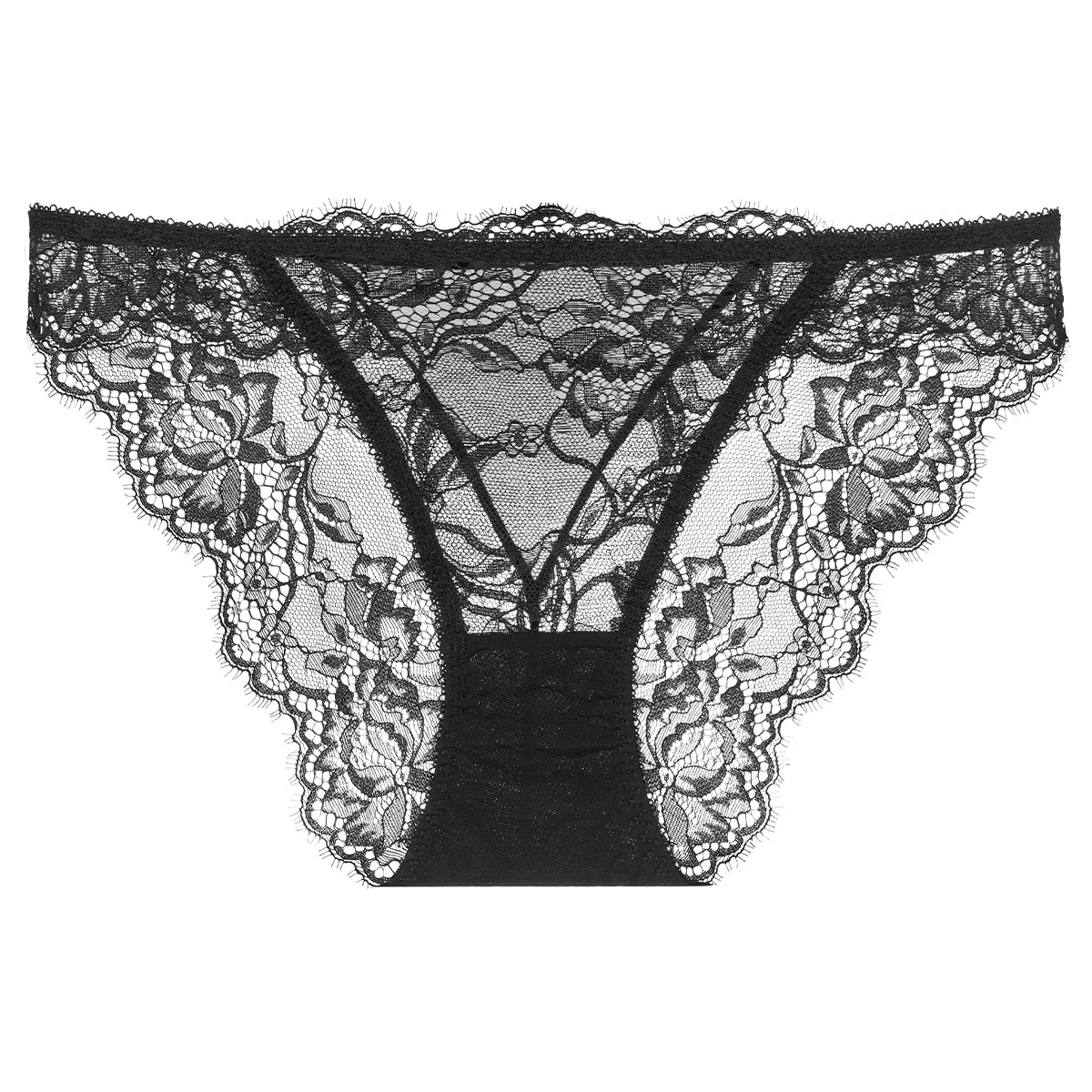 Culottes en Dentelle Française Sexy pour Femmes Taille Basse Motif Floral Ultra-Mince Entrejambe en Coton Respirant