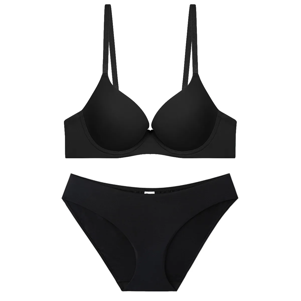 Women's Seamless Bra And Panty Set Smooth Nylon Breathable Lingerie Top And Bottom Set Solid Color Casual Underwear