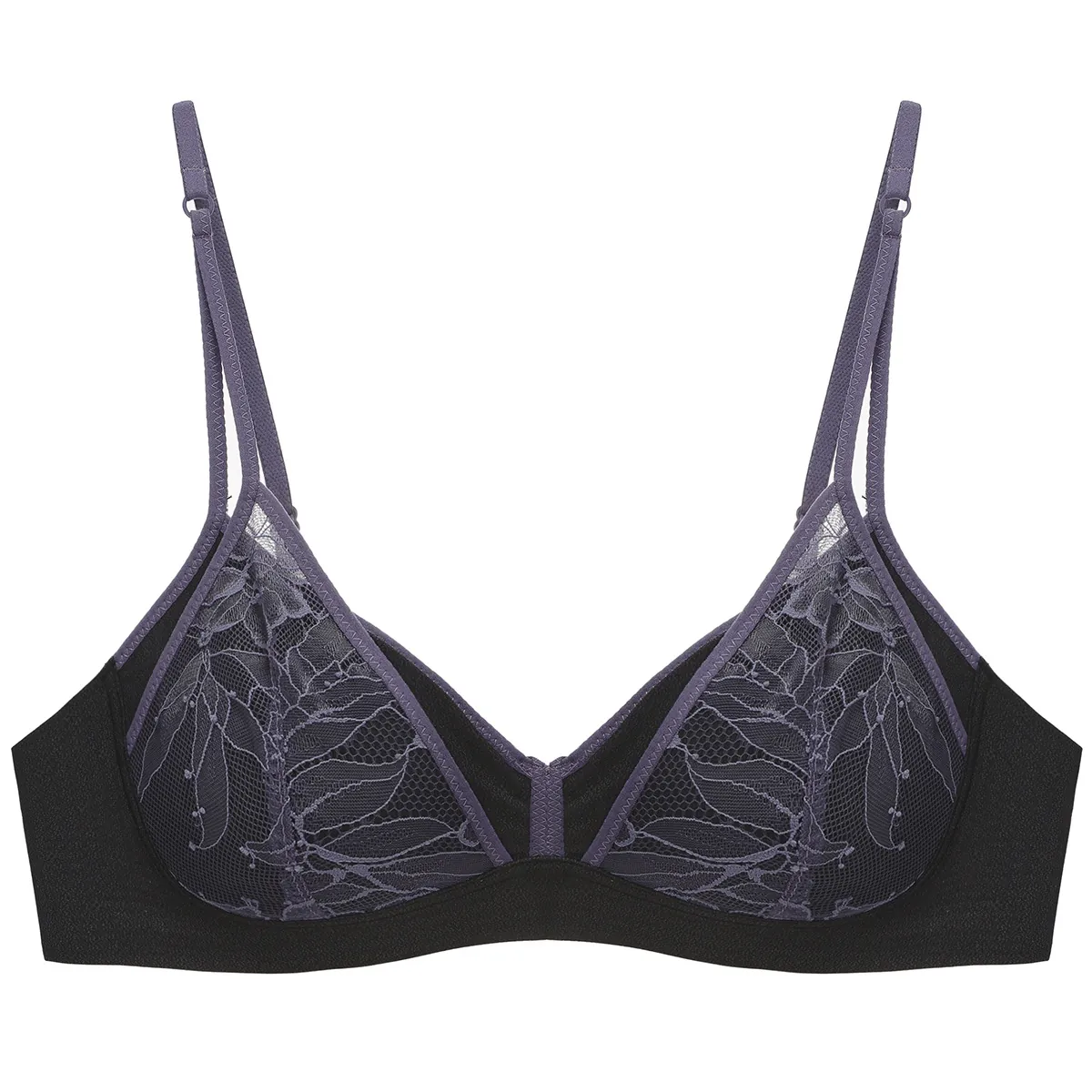 Women's French Style Lace Bra Wireless Thin Cup Gathered Sexy Lingerie Contrast Color Comfortable Breathable Bralette
