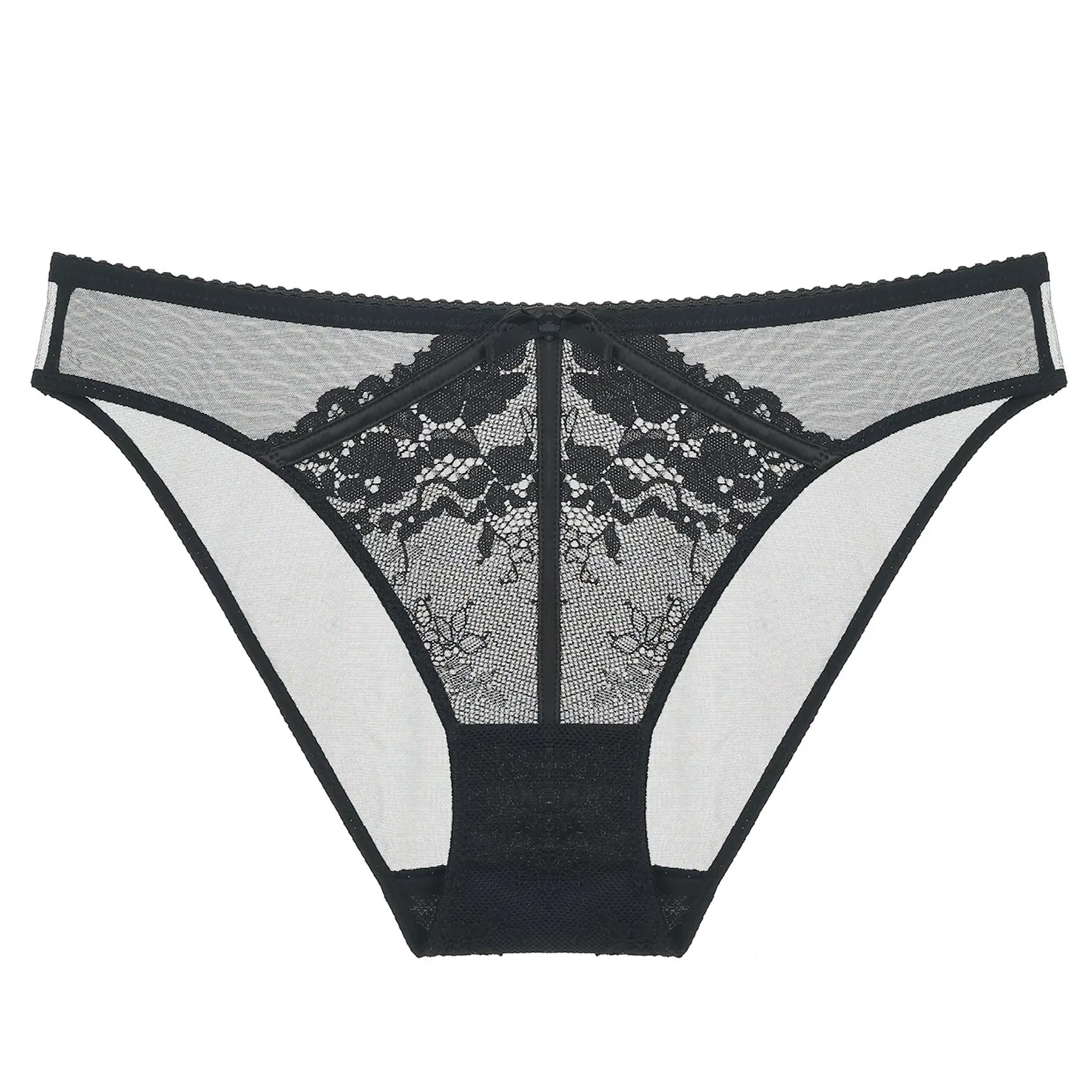 French Sexy Lace Mesh Panties Women Low Waist Thin Breathable Bow Decor Hip Lifting Floral Briefs Lingerie