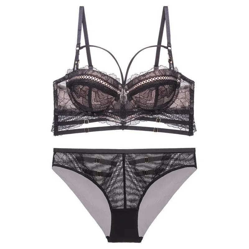 Damen Sexy Spitze Lingerie Top Und Bottom Push Up Bügel BH Panty Set Riemchen Hohl Floral Lingerie Für Damen