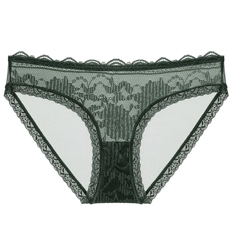 Damen Sexy Spitze Unterhosen Französisch Stil Ultra-Dünn Netzgewebe Atmungsaktiv Lingerie Niedrige Taille Po-Lifting Floral Unterwäsche