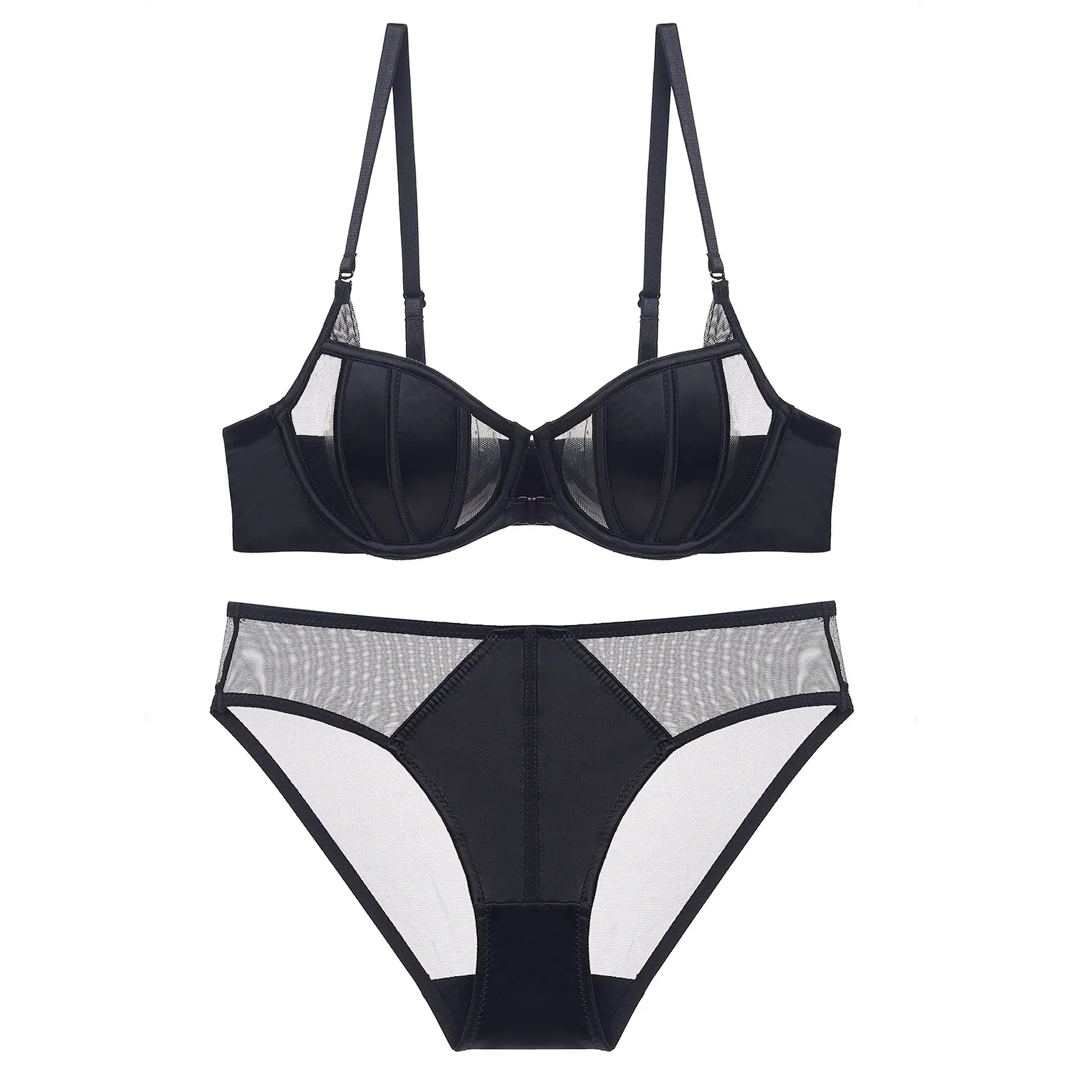 French Style Sexy Lingerie For Women Front Buckle Lace Mesh Patchwork Beauty Back Rabbit Ear Cup Top And Bottom Bra