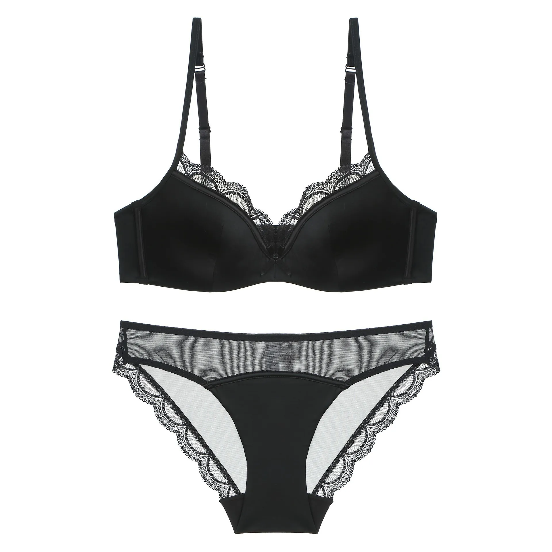 Franse Stijl Glanzend Satijn Kant Beha En Slip Voor Dames Sexy Ademende Push Up Lingerie Ondergoed Zomer