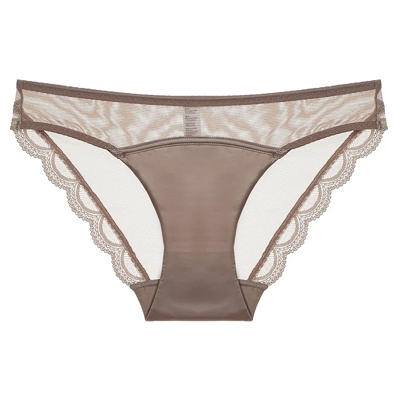 Women's French Sexy Satin Lace Mesh Briefs Low Waist Breathable Hip Lift Plus Size Triangle Lingerie Panties