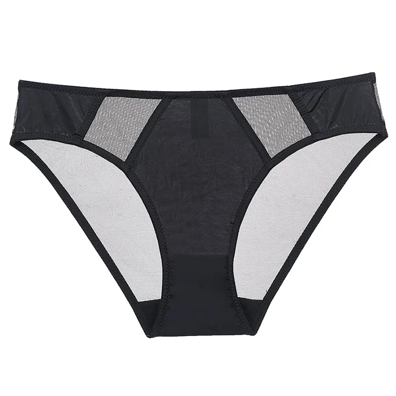Women Sexy Mesh Patchwork Panties Breathable Low Waist Nylon Briefs With Cotton Crotch French Style Lingerie For Women