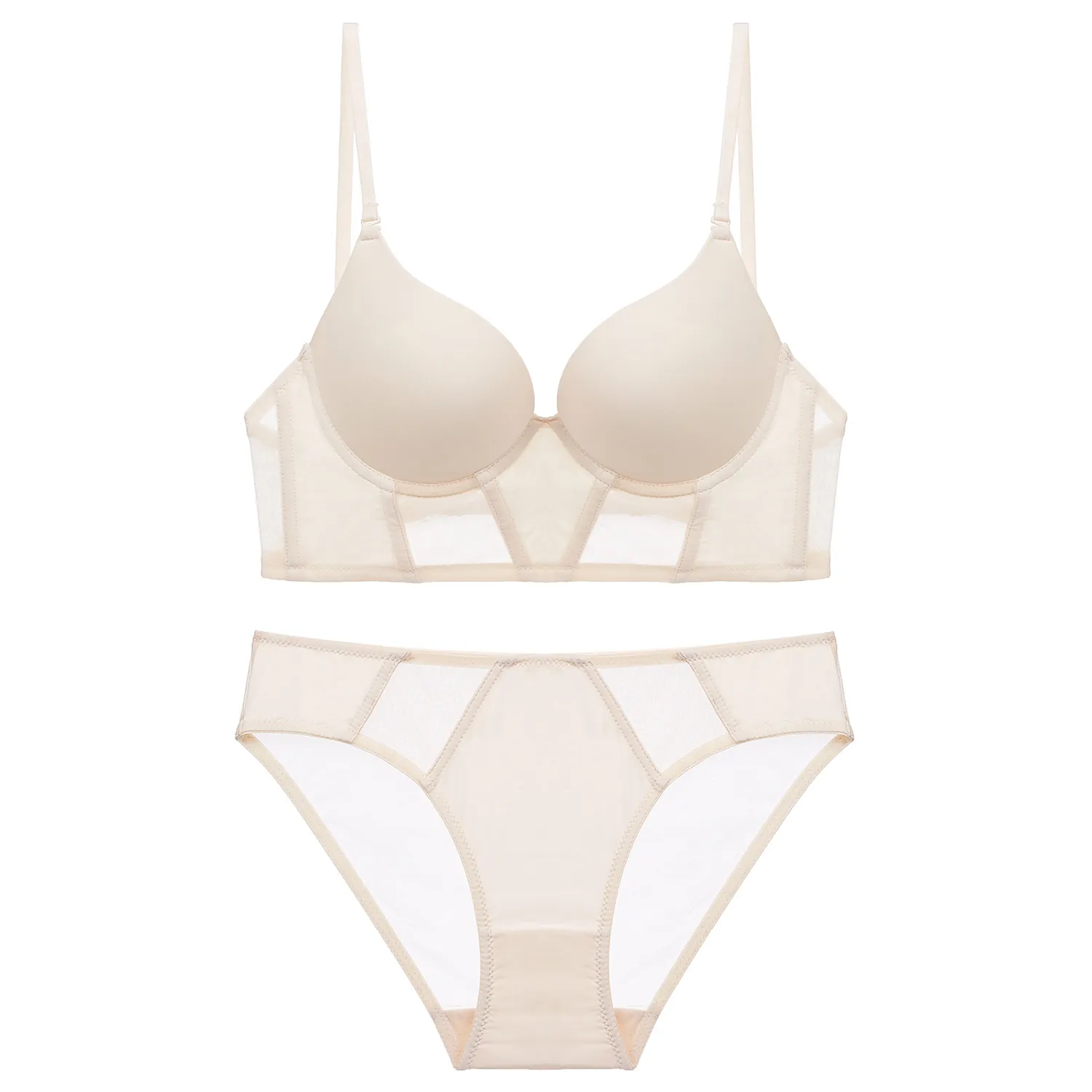 French U-Shaped Backless Seamless Push Up Bra Top And Bottom Sexy Mesh Splicing Wireless Lingerie For Women