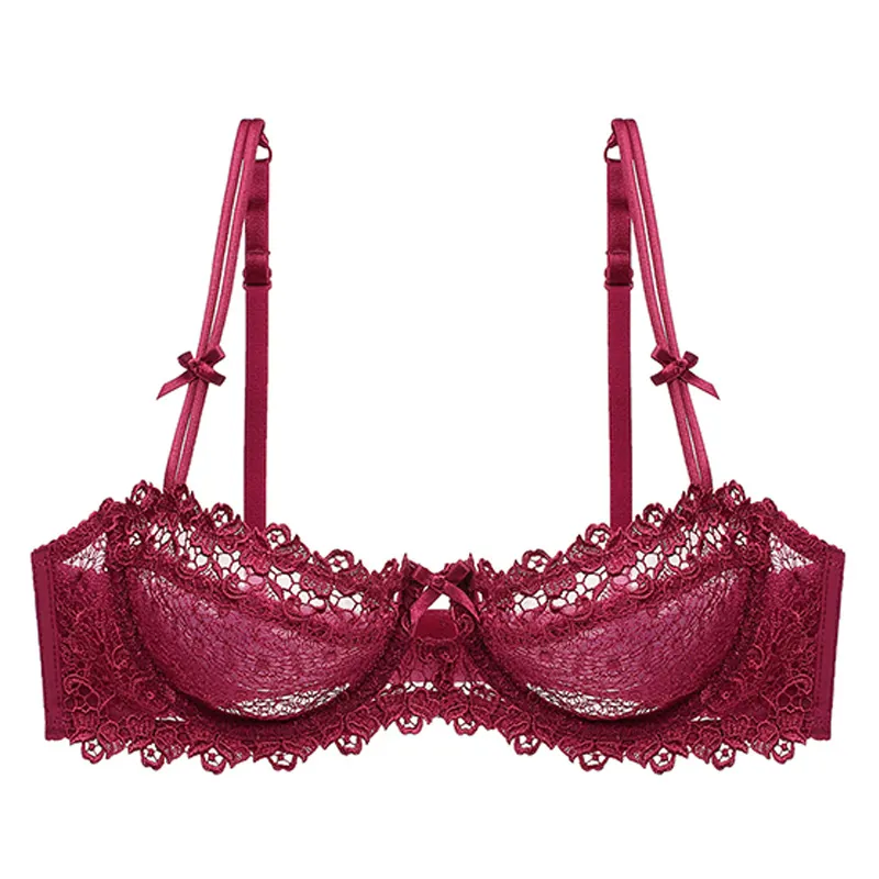Women's Sexy Ultra-Thin Transparent Lace Bra Half Cup Supportive Underwire Lingerie Top With Charming Bowknot Detail