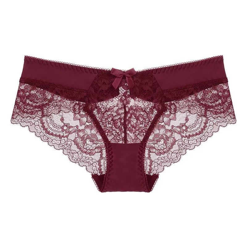 Women Sexy Lace Panties Low Waist Cotton Crotch Plus Size Transparent Floral Lingerie Bow Decor Breathable Knickers Briefs