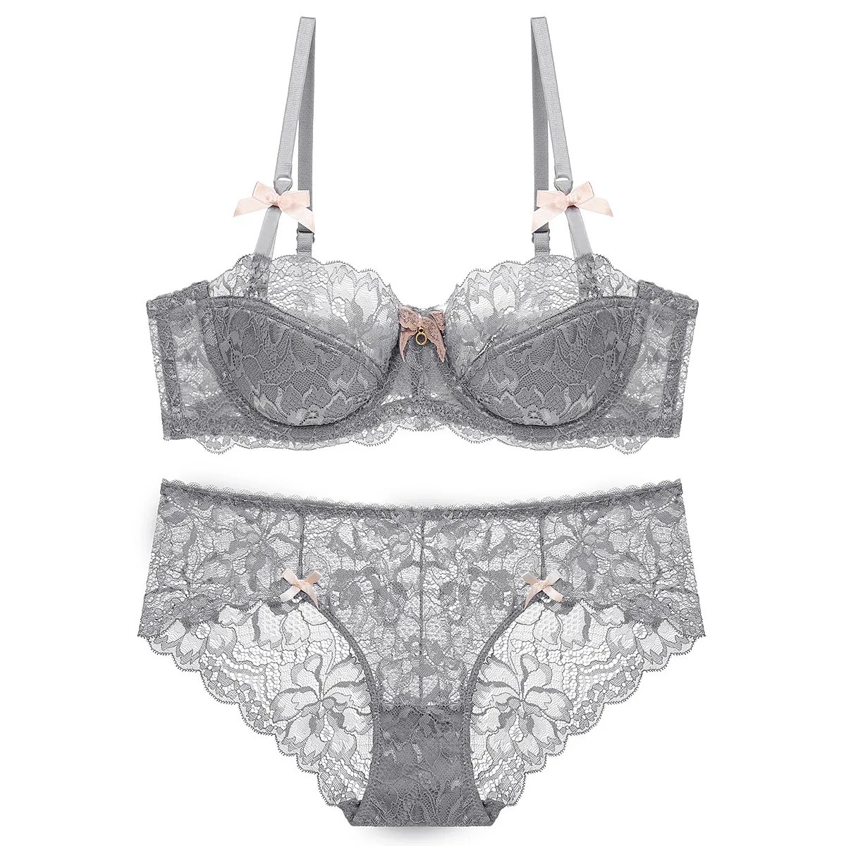 Completo Intimo Donna Sexy in Pizzo Stile Francese Ricamo Floreale Reggiseno E Mutandine Intimo Traspirante Elegante