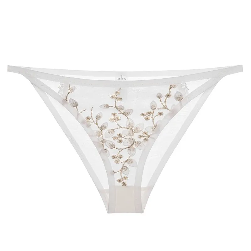 Culottes Sexy pour Femmes Style Français Broderie Dentelle Taille Basse Lingerie en Maille Avec Entrejambe en Coton Respirant