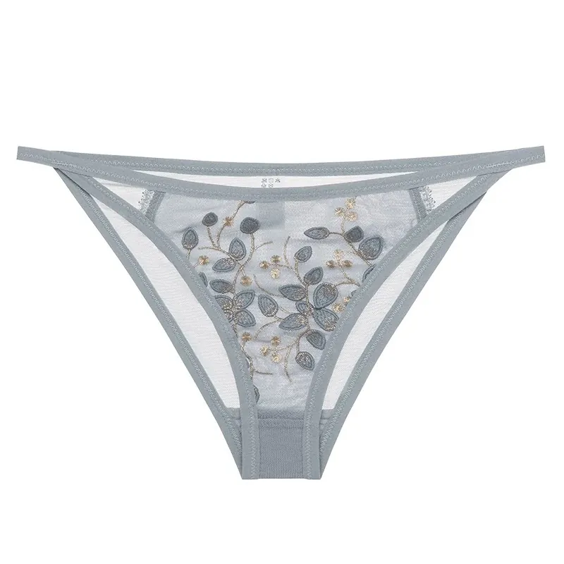 Culotte en Maille Brodée de Fleurs Sexy Française pour Femme Dentelle Vintage Taille Basse Slips Transparents Lingerie Élégante