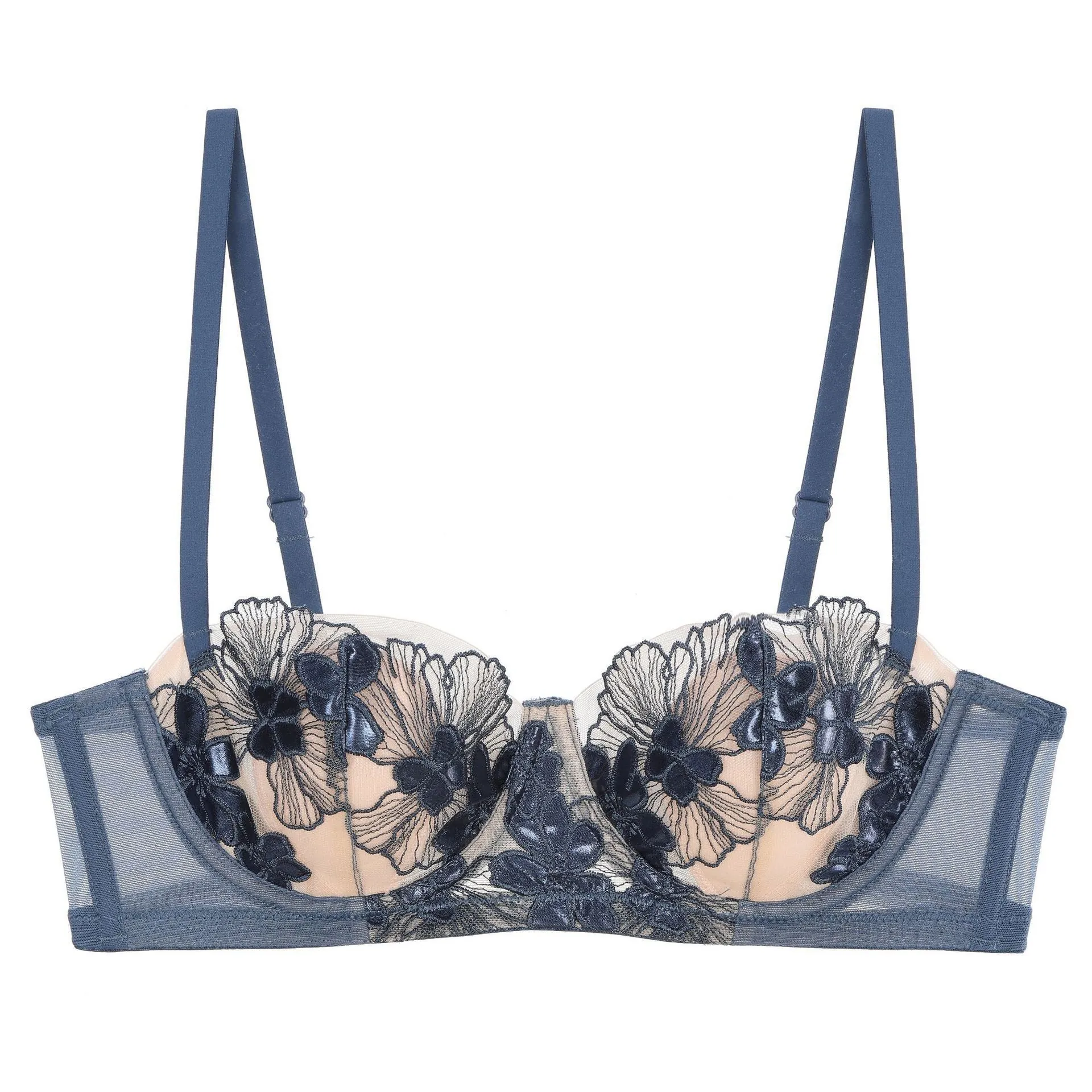 Sexy French Style Floral Lace Embroidery Bra For Women 1/2 Cup Underwire Supportive Thin Mold Cup Breathable Lingerie
