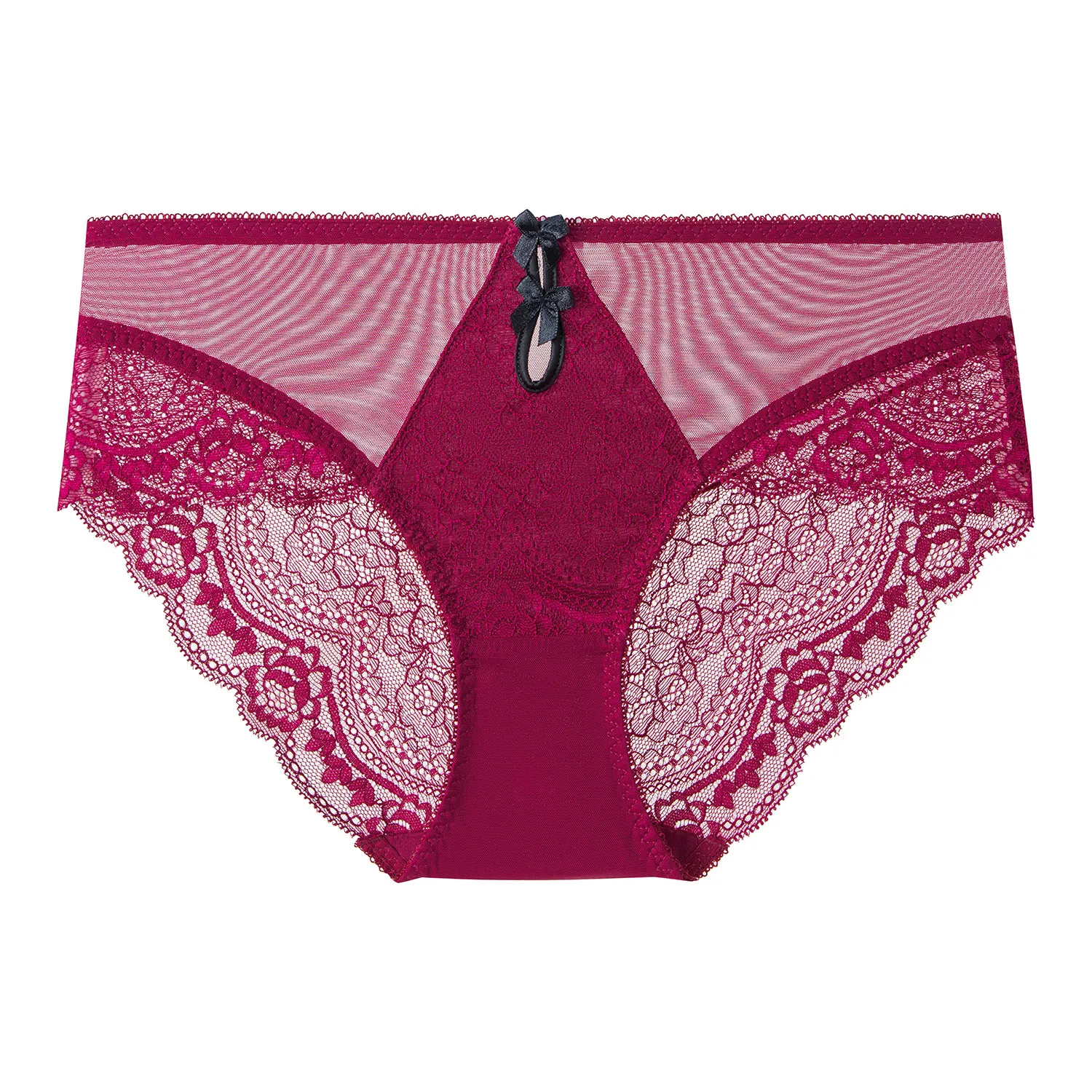 Women's Sexy Lace Briefs Low Waist Floral Embroidery Patchwork Panties With Cotton Crotch Breathable Hip Lift Underwear
