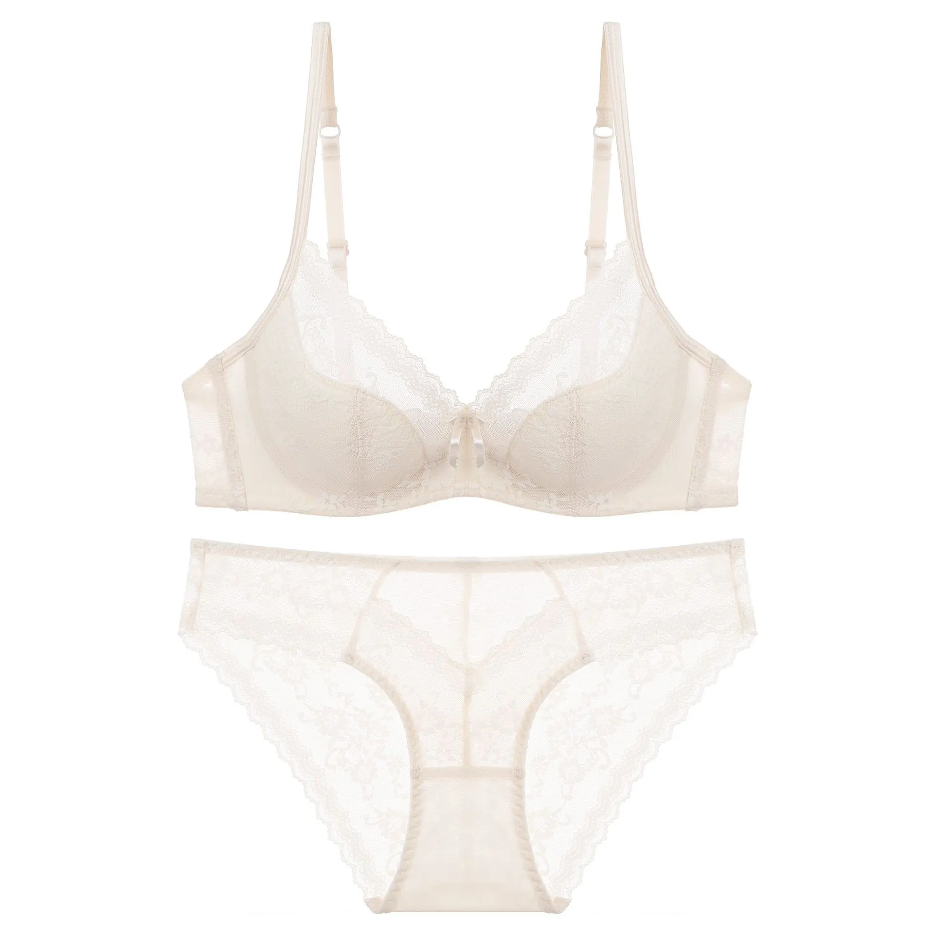 French Style Sexy Lace Lingerie Set Floral Embroidery Underwired Bra And Panties For Women Breathable Top And Bottom