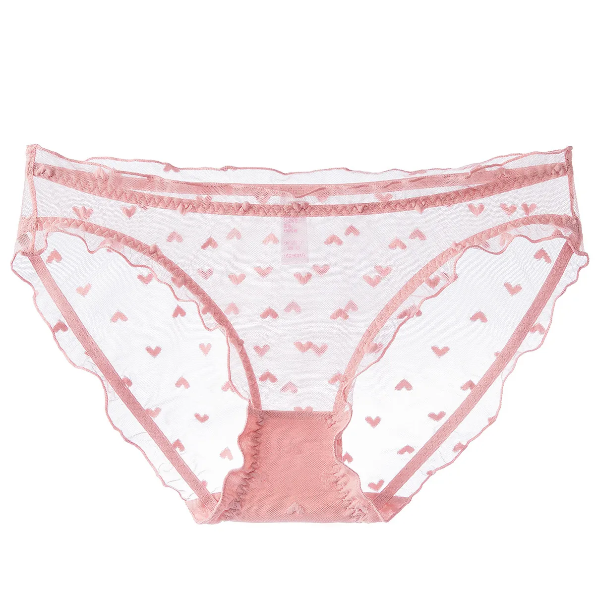 Women Sexy Transparent Mesh Lace Heart Pattern Briefs Low Waist Breathable French Style Panties With Cotton Crotch Underwear